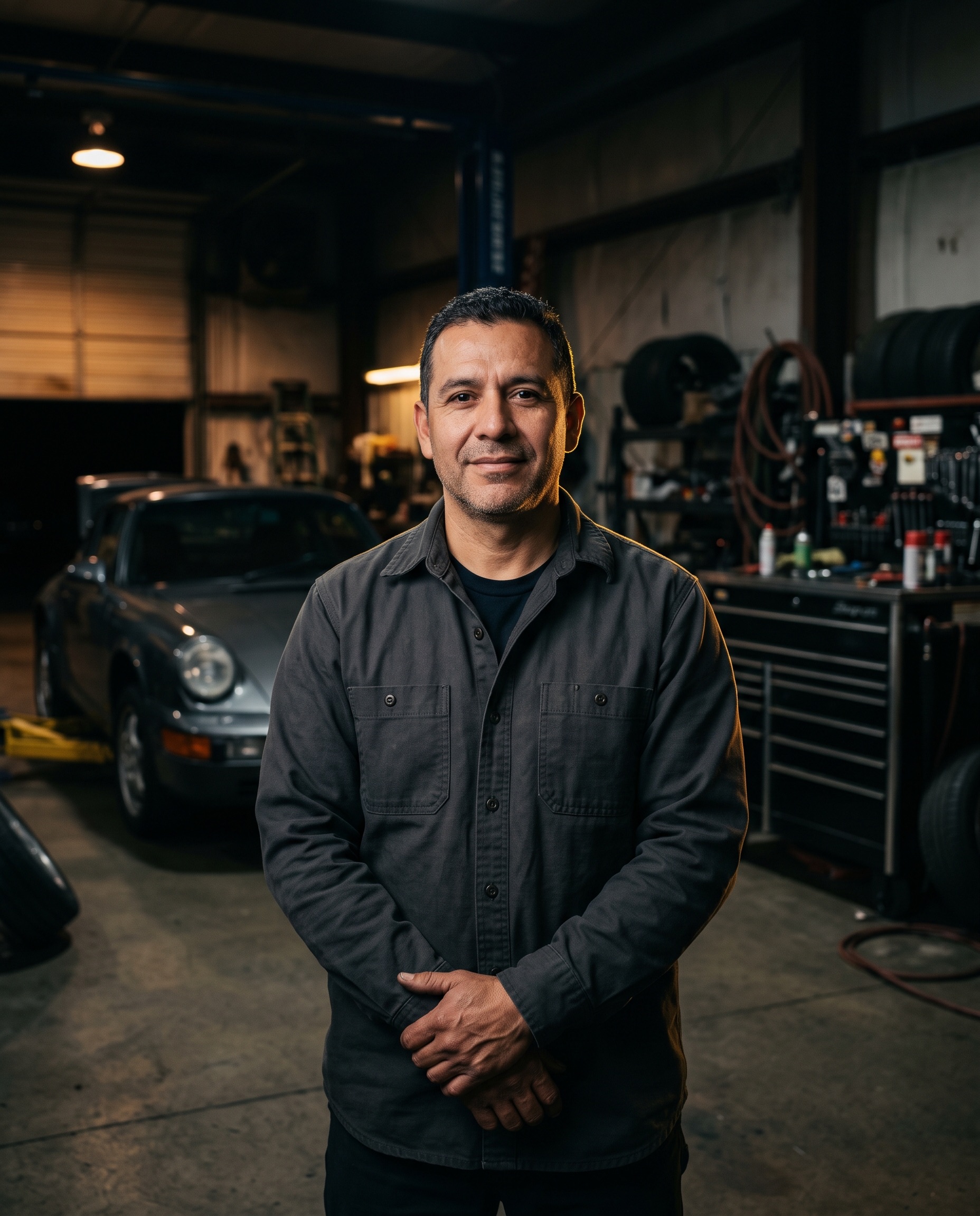 Carlos Hernandez, owner and ASE Master Technician, in the Peak Auto Care garage